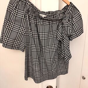 Trina Turk Off-Shoulder Gingham Top with Bow